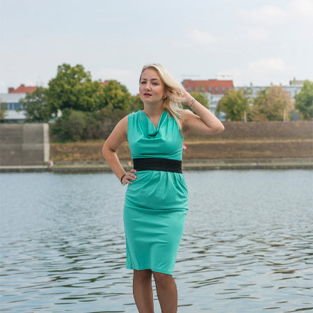 Green dress and blonde
