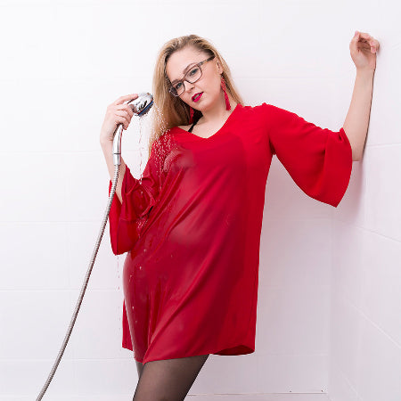 aNEW Red dress in bathtub